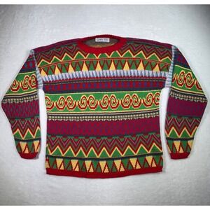 Cynthia Todd Vintage Knit Sweater Colorful Patterned Crew‎ Neck Pullover